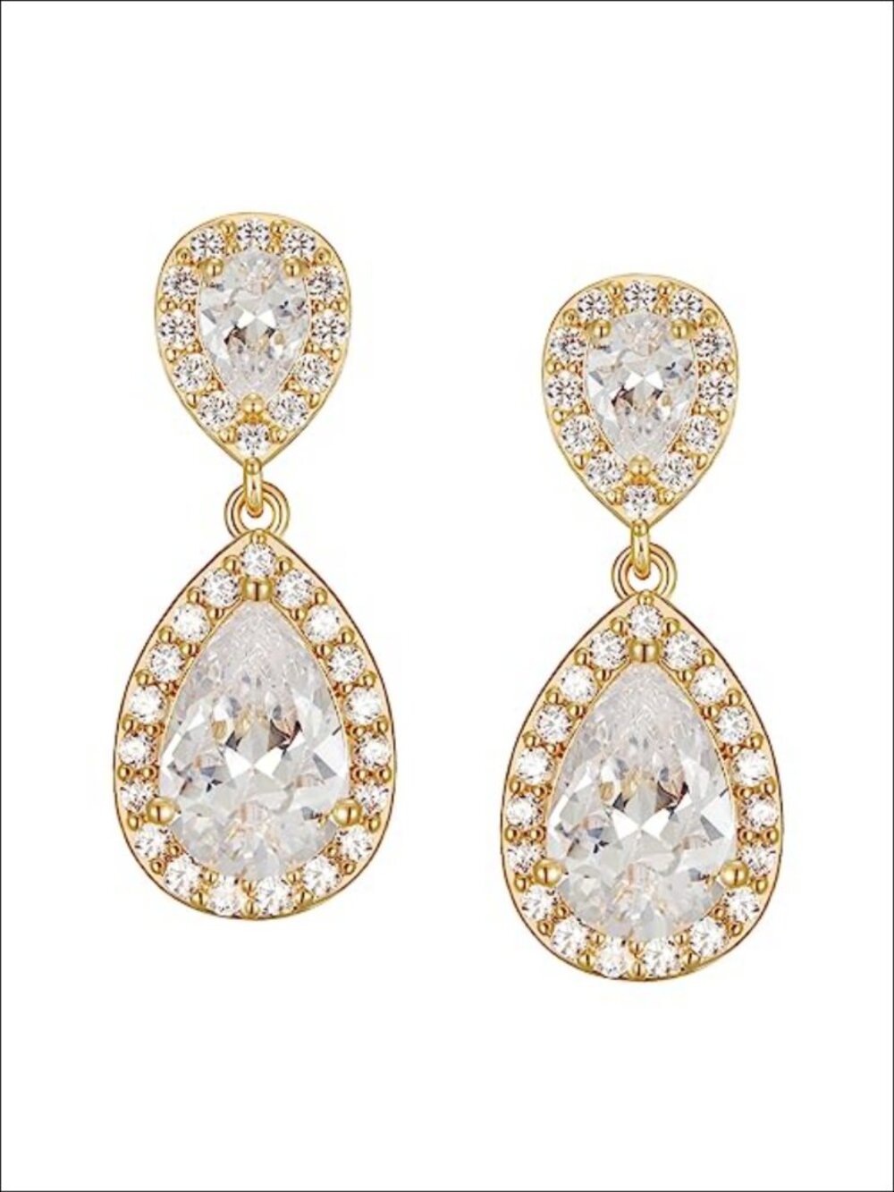 Cubic Zirconia Teardrop Dangle Earrings Rose Gold Plated Wedding Prom